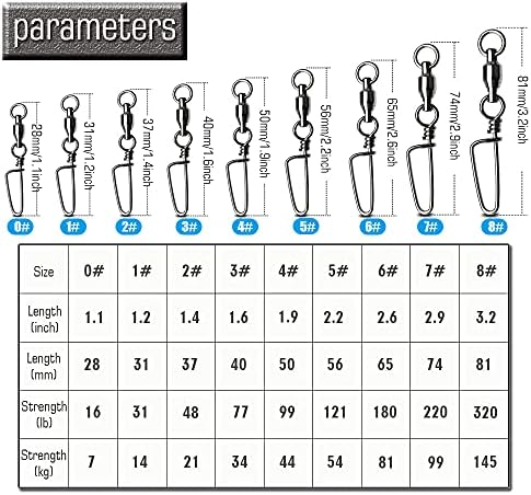 AMYSPORTS Saltwater Connector Fishing Snap Swivel High Strength Snaps Swivel Freshwater Ball Bearing Fishing Swivels Stainless Steel Corrosion Resistant Black Nickel - Image 6