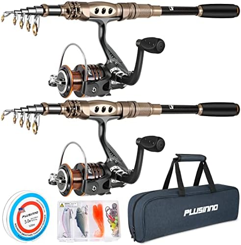 PLUSINNO Fishing Rod and Reel Combos Carbon Fiber Telescopic Fishing Pole with Reel Combo Sea Saltwater Freshwater Kit Fishing Rod Kit by PLUSINNO
