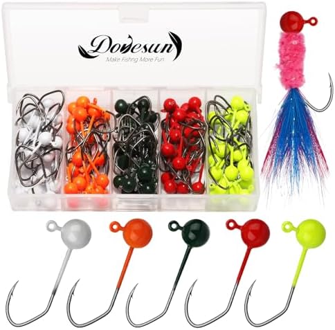 Dovesun 100pcs Fly Tying Jigs Kit, Jig Heads for Fly Fishing 1/124oz 1/80oz 1/64oz 1/32oz 1/16oz Jig Head Small Fly Fishing Hooks DIY Lure Making Kit Suit for Tying Flies | Crappie Lures by Dovesun