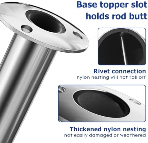 Fishing Rod Holder 2 Pack, 316 Stainless Steel 15/30/90 Degree Rod Holders for Fishing Boat, Flush Mount with Cap, Heavy Duty - Image 6