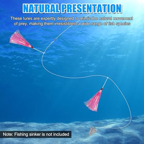Flounder Rigs for Saltwater Fishing, 6pcs Fishing Bait Rigs with Mylar Bucktail Teaser Hook Pr-Rigged Fishing Rigs for Surf Ocean Flounder Sea Bass Halibut Fishing - Image 4