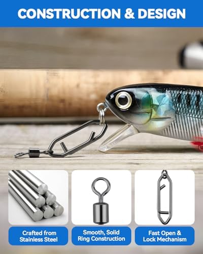 110 Pcs High Strength Fishing Swivels, Stainless Steel Snap Swivels with Quick Change Clips, Saltwater Freshwater Fishing Accessories, Black Nickel Coated - Image 3