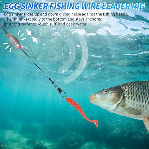 AGOOL Carolina Rig Catfish Rigs Saltwater Bottom Surf Fishing Rigs with Fishing Wire Leader Egg Sinkers Flounder Rigs Fishing Ready Rigs for Flounder Striped Bass Grouper Drum Redfish Fishing - Image 7