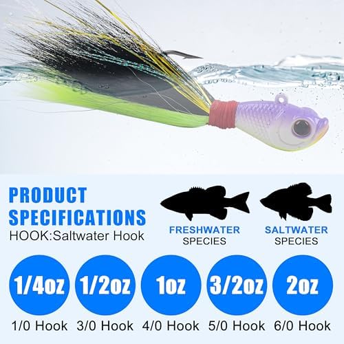 Bucktail Jigs Saltwater Fishing Lures Surf Bucktail Hair Fishing Jigs Swimbait Jig Heads for Freshwater Saltwater Bass Flounder Striper Bluefish Halibut Redfish - Image 5