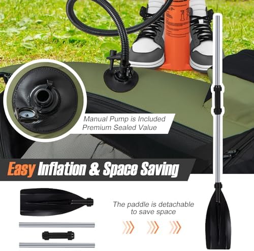 GYMAX Fishing Float Tube, 350lbs Inflatable Fishing Boat with Paddle, Pump, Flippers, Fish Hook Stators, Fish Ruler, Storage Pockets, Portable Backpack Belly Boat for Adults Fishing - Image 2