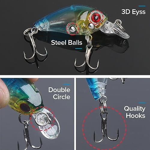 Realure 9 Pcs Minnow Bass Fishing Lures Set with Swivels, Wobbler Crankbaits with Treble Hooks, Sea Fishing Lures for Bass, Pike, Trout, Perch Lures, Hard (Mixed Colors) - Image 6