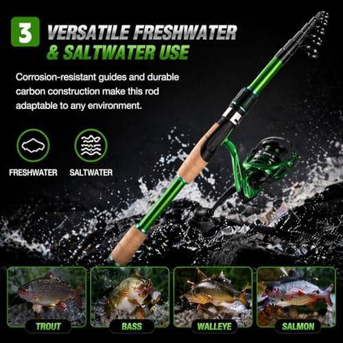 TORVEX Telescopic Fishing Rod,Travel Spinning Rod with Ceramic Guides, Stainless Steel Reel Seat, EVA Handle, Portable Collapsible for Bass Trout Catfish, Freshwater Saltwater, 6-9FT - Image 4