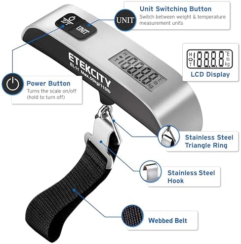 Etekcity Luggage Scale, Travel Essentials, Digital Suitcase Weight Scales for Travel Accessories, Hanging Baggage Scale with hook, 110 Pounds, Battery Included, Silver - Image 6