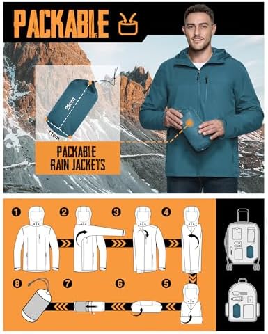 33,000ft Men's Packable Rain Jacket Waterproof Raincoat with Hood - Image 2