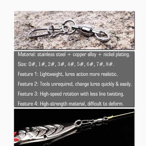 AMYSPORTS Duo Lock Snap Fishing Swivels Stainless Barrel Swivels Fishing Lure Snap Swivels Ball Bearing Swivels Fishing Tackle for Saltwater Fishing Freshwater Fishing - Image 2