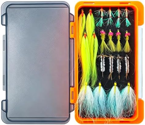20pcs Fly Fishing Flies Kit with Box, Trout Starter Assortment of Dry Flies, Wet Flies, Nymphs and Streamers for Freshwater Bass Fishing by Aquavico