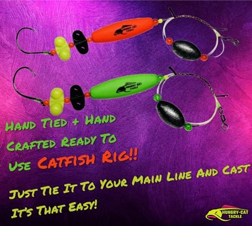 Premium Catfish Ready Rig, 2-Pack, Bright Green/Red, with 3 oz Egg Sinker Weights. - Image 3