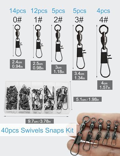 Hlotmeky Fishing Swivels with Interlock Snaps - 40 Pack Ball Bearing Swivels Black Nickel Snap Swivels High Strength Stainless Steel Corrosion Resistant Terminal Tackle for Saltwater Freshwater - Image 4