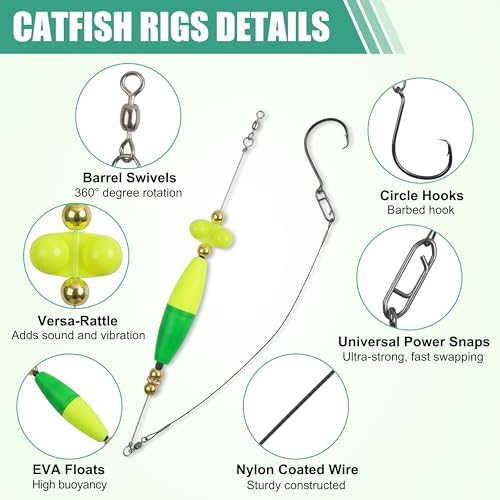 Catfish Rigs Catfish Float Rigs, Catfishing Tackle with Rattles Beads Peg Floats Santee Cooper Rigs for Bank Fishing 6/0 8/0 Circle Hooks - Image 3