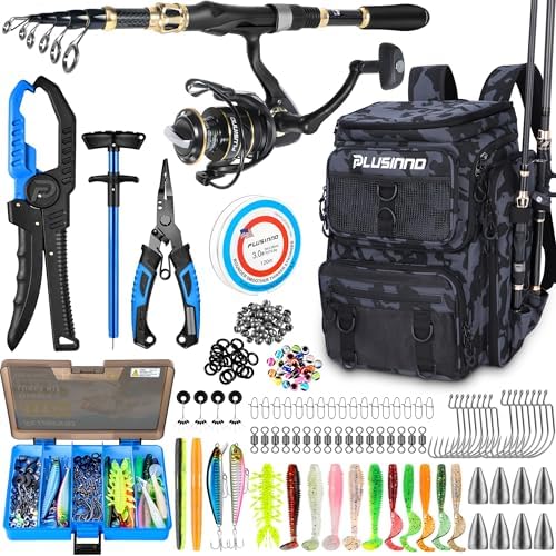 PLUSINNO Fishing Backpack with Fishing Rod Gear Holders Tackle Box, 42L Large Water-resistant Tackle Backpack Store Tools, Gear by PLUSINNO