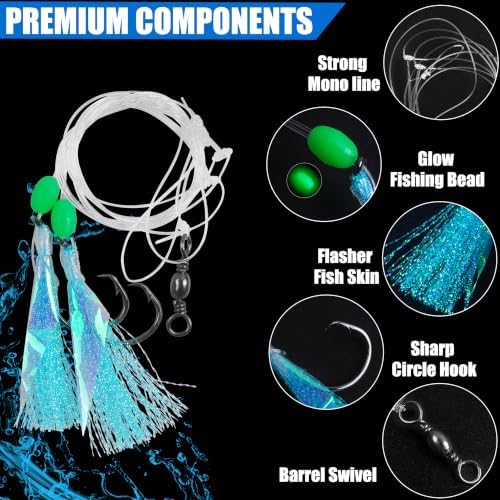 Fishing Bait Rigs Saltwater, 5/15packs Flounder Hi-Lo Rigs with Flash Teasers, 2 Hook Bottom Fishing Rigs Double Drop Surf Fishing Leaders for Flounder Sea Bass Halibut Black Fish Fishing - Image 3
