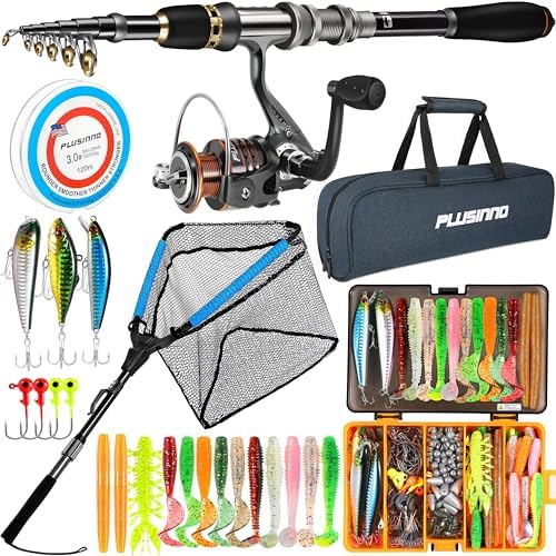PLUSINNO Fishing Rod and Reel Combo Pole Gear Kit Telescopic Beginner by PLUSINNO