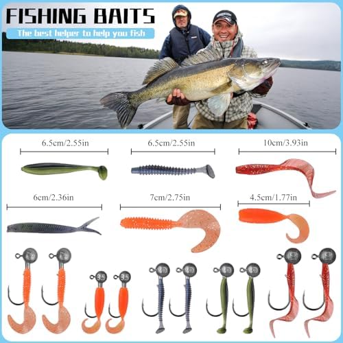 Soft Fishing Lures Set with Tackle Box, 6.5cm/8cm Paddle Tail Swimbaits, 60PCS Soft Plastic Baits with Curly Tails, Freshwater Fishing Lures for Bass, Trout, and More - Image 3