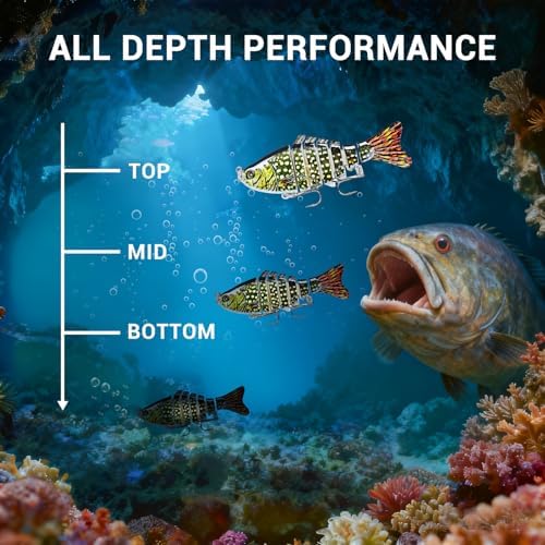 Keenjorika Easy Catch Fishing Lures, 3 Pack Multi-Jointed Swimbaits, Slow-Sinking Bass Fishing Lures, Wiggling, Vibrating & Rattling for More Bites, Hard Baits with Treble Hooks for Bass, Trout, Pike - Image 4