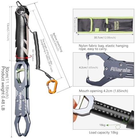 Fish Lip Gripper Fish Scales Professional Fish Holder Aluminium Alloy Material Grabber 40 Pound Fish Lip Grip Tool with Weight Scale and 360 Degree Rotation,Fish Grabber Clip Fish Control Tackle - Image 3