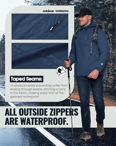 Outdoor Ventures Men's Packable Rain Jacket Waterproof Lightweight Raincoat - Image 3