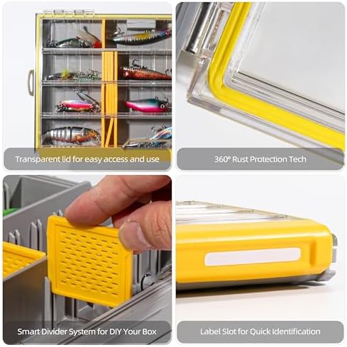 RUNCL 3700 Standard Fishing Tackle Box, Waterproof Floating Lure Storage Box with Adjustable Dividers, Clear Rust-Proof Utility Tray for Terminal Tackle, Hooks and Sinkers - Image 3