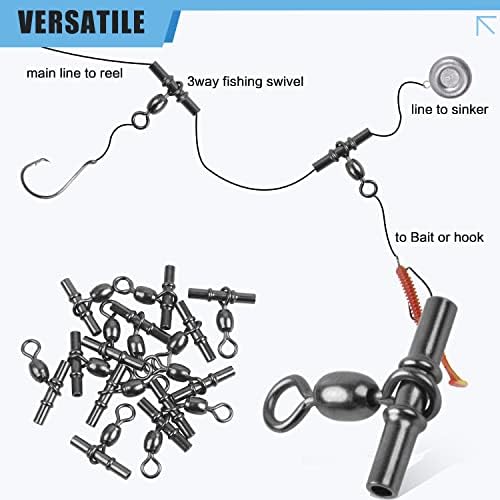 Fishing Cross Line 3 Way Swivel,40pcs T-Shape Sleeve Swivels Heavy Duty Crimp Crane Swivel Brass Triple Swivels for Deep Drop Rigs Saltwater Fishing Tackle - Image 6