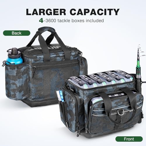 Ghosthorn Waterproof Fishing Tackle Bag with 4 3600 Boxes Lure Organizer - Image 3