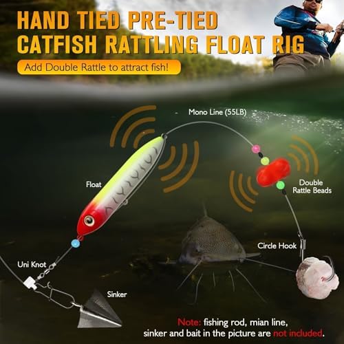 Dovesun Catfish Float Rigs with Catfish Rattles Rattling Catfish Tackle for Bank Fishing Santee Rig 6PCS - Image 2