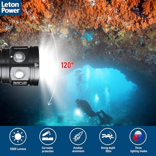 Diving Flashlight, L24 12000Lumens Dive Light,100m Underwater Video Light, Scuba Dive Lights, Underwater flashlights with Type-C Charging for Professional Under Water Sports - Image 3