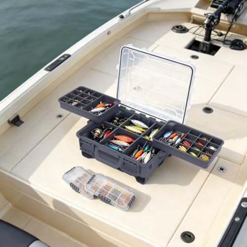 Fishing Tackle Box 3 Tiers Lure and Accessory Storage Organizer with Removable Tackle Tray Grey Tackle Trays for Anglers (Grey) - Image 5