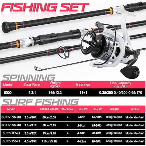 Sougayilang Surf Fishing Rod and Reel Combo, 4 Piece MH/H Saltwater Fishing Combo with 5000 Size Spinning Reel(12'/15') - Image 5