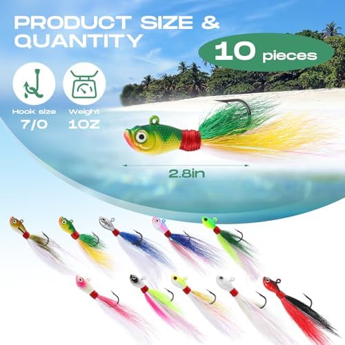 10 Pcs Bucktail Jigs Saltwater Hair Jig Fishing Lures - Image 2