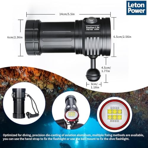 Diving Flashlight, L24 12000Lumens Dive Light,100m Underwater Video Light, Scuba Dive Lights, Underwater flashlights with Type-C Charging for Professional Under Water Sports - Image 5
