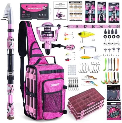 Goture Fishing Kits for Adult,Fishing Pole and Reel Combo, OpenSide Fishing Sling Tackle Storage Bag with 3 Tackle Boxes,Gift for Men by Goture