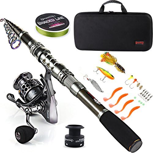 Sougayilang Fishing Rod Reel Combo with Telescopic Fishing Pole Spinning Reel Carrier Bag for Travel Saltwater Freshwater Fishing by Sougayilang