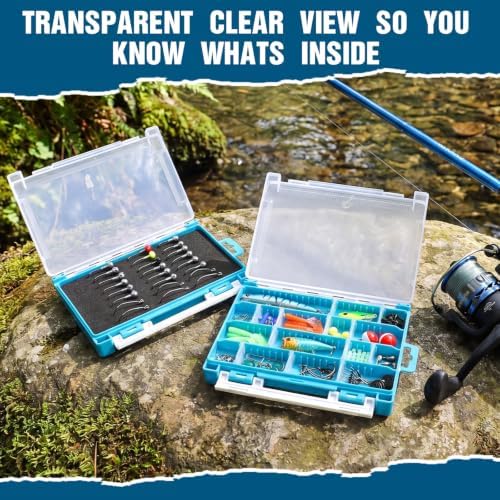 Wonderjune 4 Pack 3500 Double-Sided Fishing Tackle Boxes Waterproof,Blue - Image 4