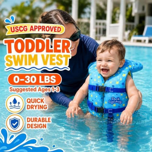 Dark Lightning USCG Approved Infant Life Jacket 0-30 lbs, Toddler Swim Vest and Baby Life Vest for 1-3 Years, 20-30 lbs, Headrest, Leg Strap and Grab Handle - Image 5