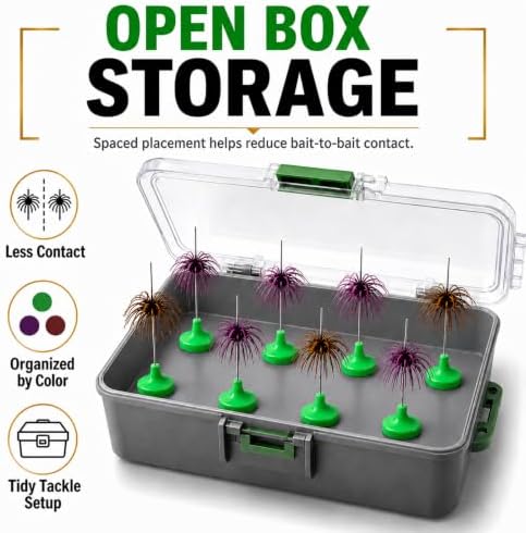 Universal Soft Bait Storage Holder System, Vertical Suspension Pin Design for Urchin & Dice Lures, Prevents Tentacle Deformation and Color Bleeding, 12 Pack (green) - Image 5