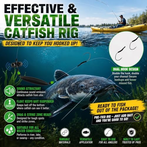 2 Pack Catfish Rigs, Black Floating Carp Fishing Rigs with Double Hooks, Inline Rattle Float Setup for Heavy-Duty Fishing, 0.70oz 1.06oz 1.41oz - Image 7