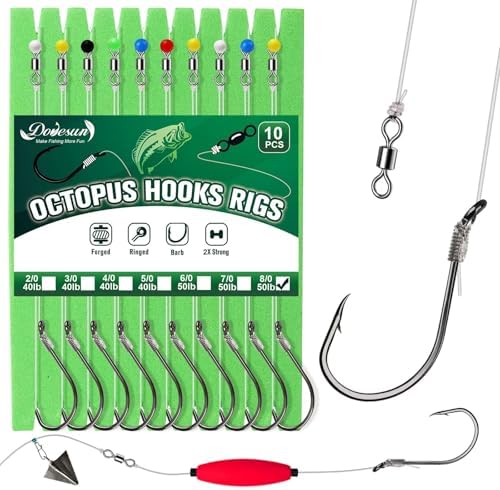 Dovesun 10PCS Pre-Rigged Catfish Rig Circle/Octopus Hooks Rigs for Catfish Offset Circle Fishing Hooks for Saltwater Freshwater 2/0 3/0 4/0 5/0 6/0 7/0 8/0 10/0 by Dovesun