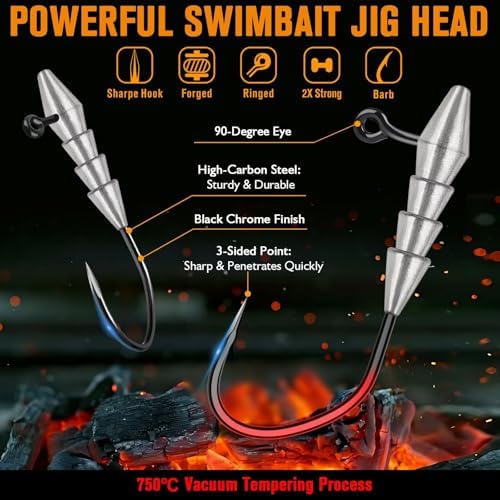 Dovesun 15PCS Hover Rig Jighead Swimbait Jig Heads for Bass Fishing Bass Hooks 1/0 3/0 5/0 Hover Strolling Rig Kit Fishing Jig Heads 1/16OZ 1/8OZ 1/4OZ - Image 3