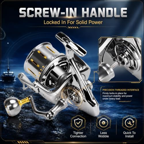 Heavy Duty Spinning Reel Metal Body with CNC Machined Spool 55LB Max Drag 6/8+1 Bearings Ultra Smooth 4.6/4.8:1 High Speed Gear Ratio Saltwater Freshwater Fishing Reel for 8000 to 14000 Series - Image 5