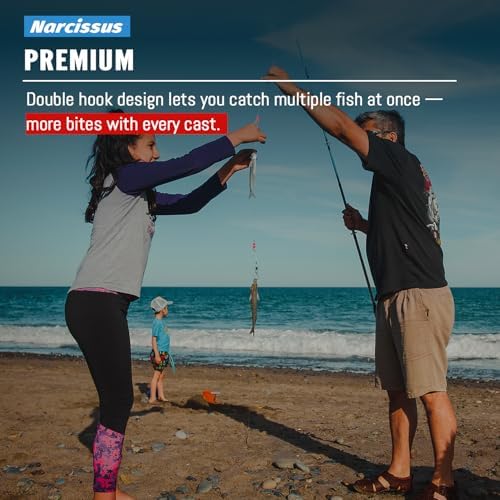 Narcissus Double Drop Saltwater Fishing Rig –2 Hook Bottom Rigs with Swivels & Snaps, Pre-Tied Surf Pier Boat Leader Line for Snapper, Bass, Mackerel, Catfish - Image 7