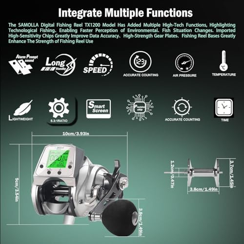 Line Counter Digital Baitcasting Fishing Reel with LCD Display Ultralight Baitcaster Reel, 22-35 Lb Max Drag, 6.3:1/7.2:1 Gear Ratio, Left/Right Hand, for Freshwater & Saltwater - Image 5