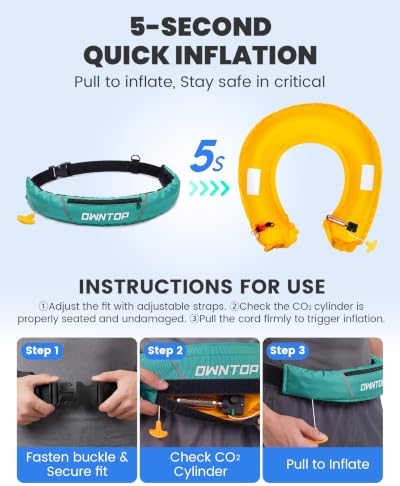 Owntop Manual Inflatable Belt Pack, Adults Swim Jacket with Blowpipe & Whistle, 24g CO2 Cylinder Included, Low Profile for Kayaking, Fishing, Paddle Sports - Image 3
