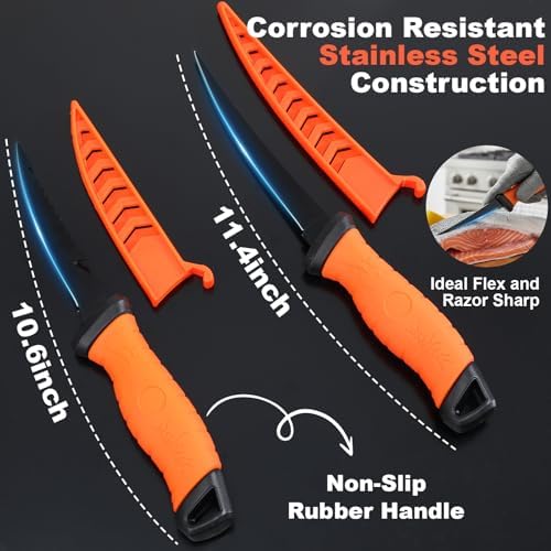 RoundFunny 9 Pcs Fishing Tool Kit, Fishing Pliers with Lanyard Sheath, Fillet Knife Kit Combo, Digital Scale, Hook Remover, Lip Gripper, Braid Scissors, Fish Gear Equipment Easter Gift Basket Men - Image 3
