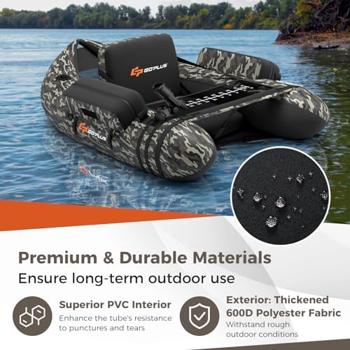 Goplus Inflatable Float Tube, Fishing Belly Boat with Fish Ruler, Pump, Storage Pockets, Adjustable Straps, Fishing Float Tube for Angling, 350LBS Load Capacity - Image 4