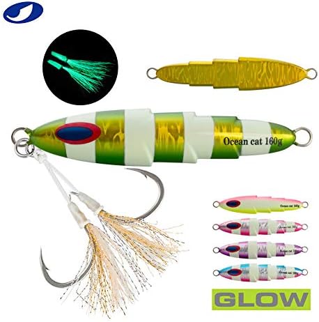 OCEAN CAT 1 PC Slow Pitch Jig Saltwater Fishing Lures Flat Fall Jigs, Jigging Baits with Hook for Saltwater Fishing 5 Colors 80G/120G/160G/200G/250G/300G - Image 5