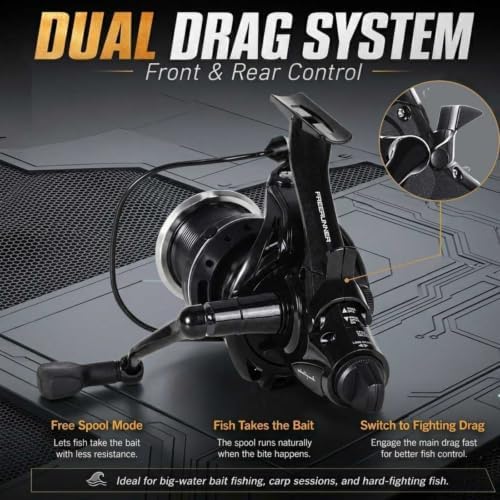 Double Brake Spinning Reel Heavy Duty Metal Body with CNC Machined Spool 55LB Max Drag 6+1 BB Smooth 4.1:1 High Speed Gear Ratio Saltwater Freshwater Reel for FPL 8000-12000 Series - Image 5